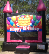 Happy Birthday Neon Pink Black Castle bounce house rental in Daytona Beach, FL
