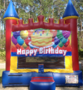 Happy Birthday Red Blue Yellow Castle bounce house rental in Daytona Beach, FL